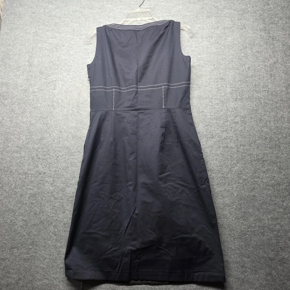Tory Burch Women's Navy Sleeveless Dress Contrast Stitch Pockets A-Line